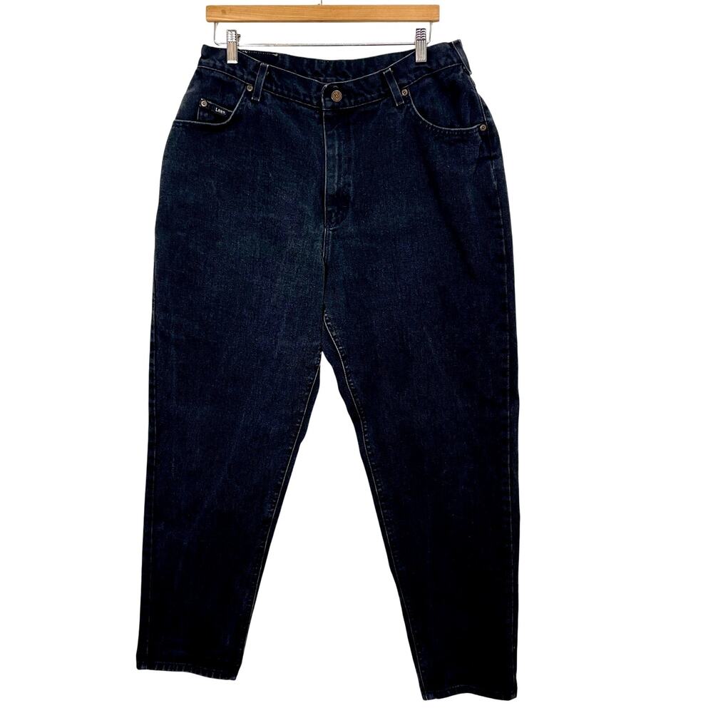 VTG Lee Women's Mom Jeans Black Stone Wash High Waisted Tapered Leg 34" Waist